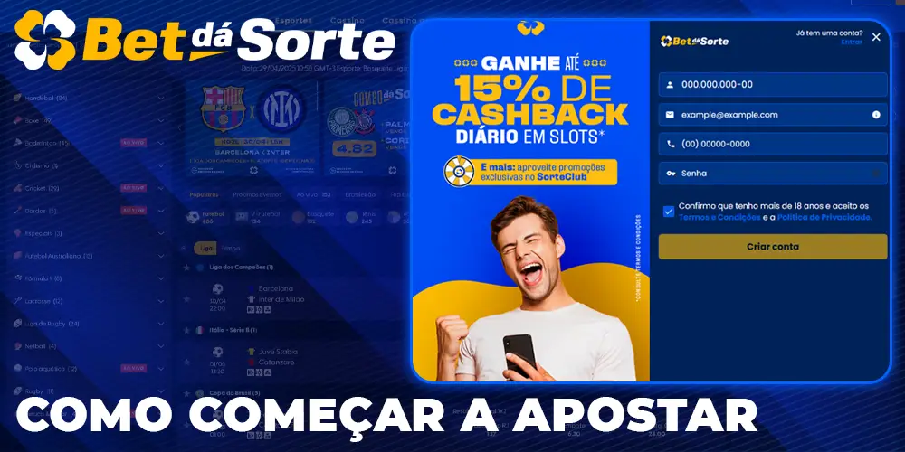 Como faço para começar a apostar no Bet dá Sorte?