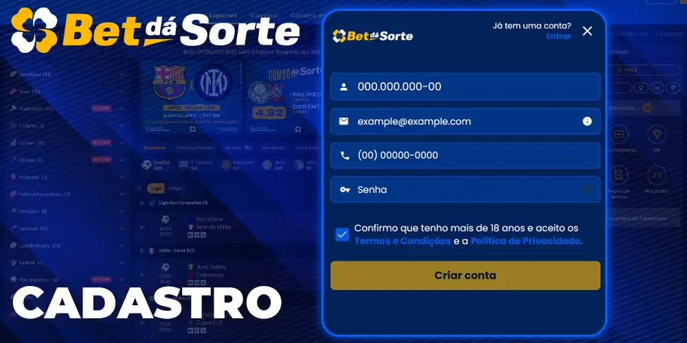 Bet dá Sorte processo cadastro