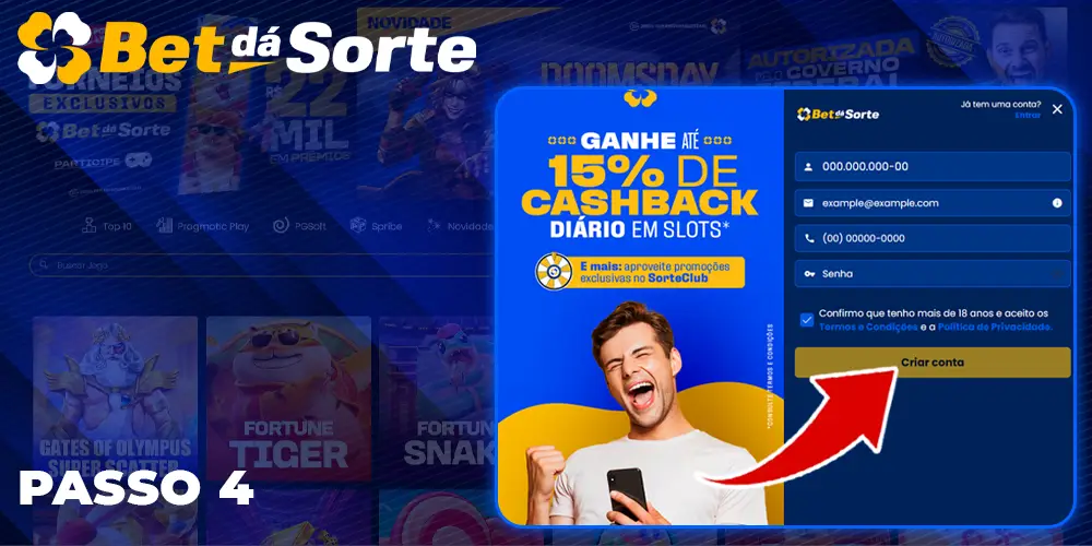 Clique no botão “Create Account” (Criar conta)